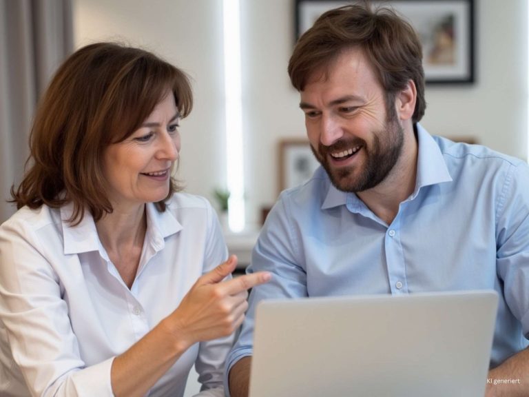 Marnie Röder im Gespräch mit Kunden – gemeinsames Arbeiten am Laptop in entspannter Atmosphäre mit Fokus auf Beratung