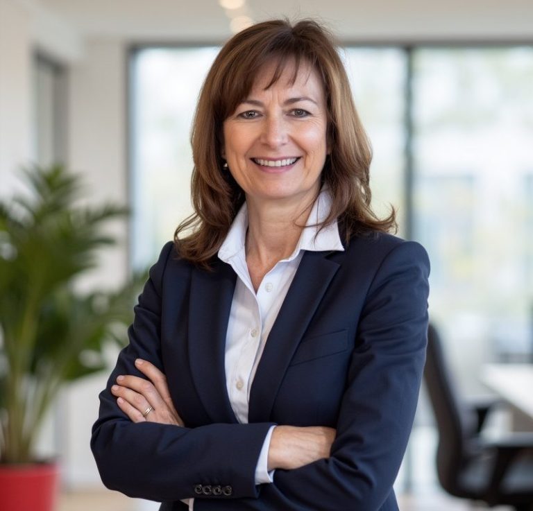 Marnie Röder im Gespräch am Telefon, im modernen Büro in Kißlegg mit Laptop, Notizblock und freundliche Arbeitsatmosphäre